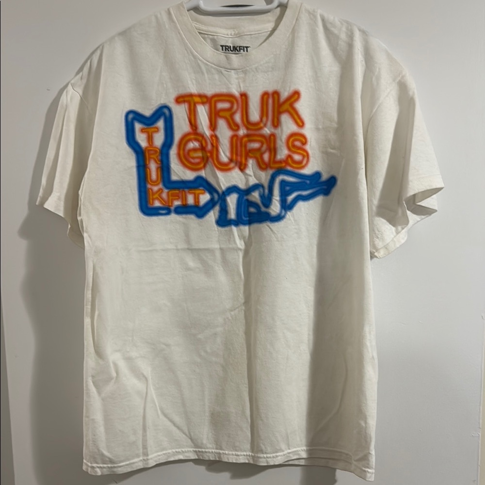 Trukfit White and Orange Short Sleeve Tee with Colorful Graphic Design